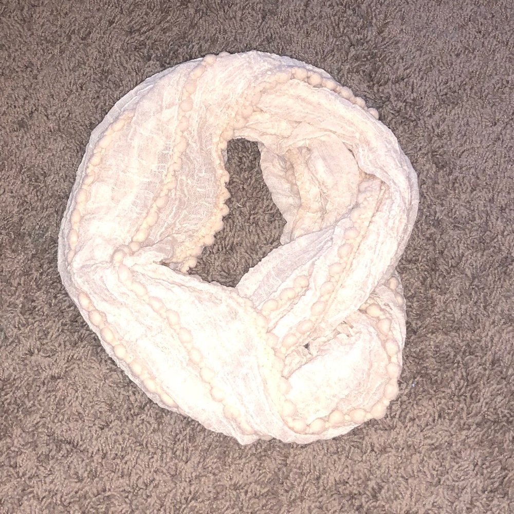 NWT Cream Pom Pom Infinity Scarf